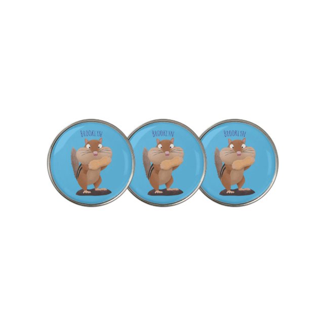 Cute funny big cheeks chipmunk cartoon golf ball marker (3 Up)