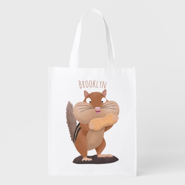 Cute funny big cheeks chipmunk cartoon grocery bag (Front)