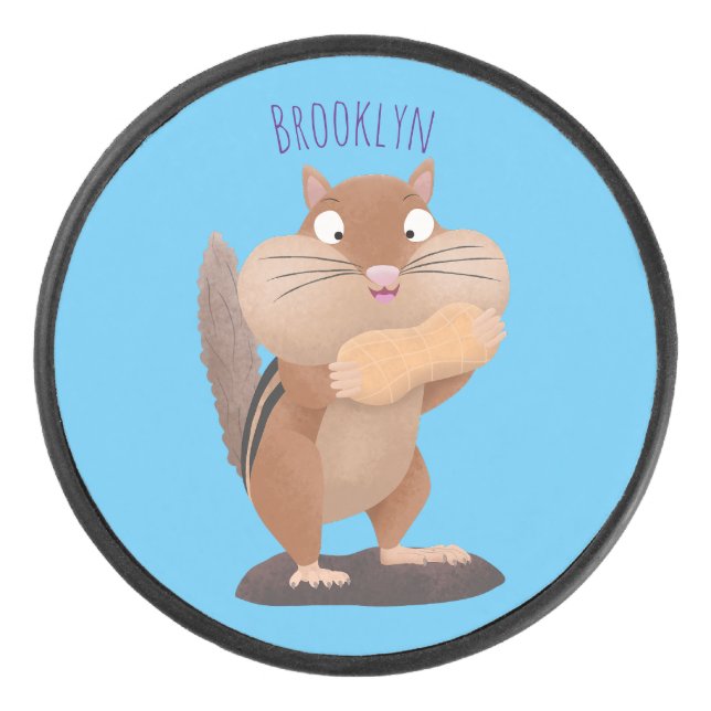 Cute funny big cheeks chipmunk cartoon  hockey puck (Front)