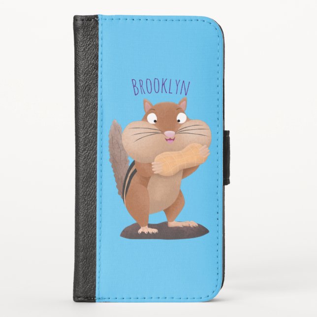 Cute funny big cheeks chipmunk cartoon iPhone wallet case (Front)