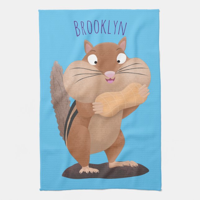 Cute funny big cheeks chipmunk cartoon kitchen towel (Vertical)