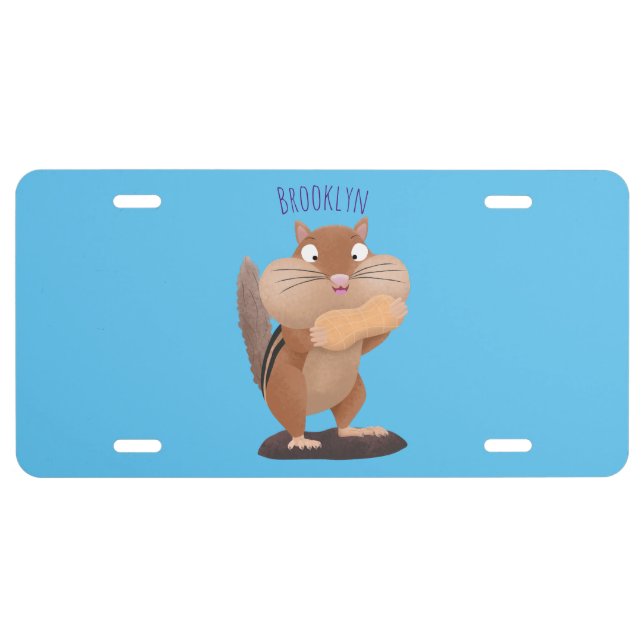 Cute funny big cheeks chipmunk cartoon license plate (Front)