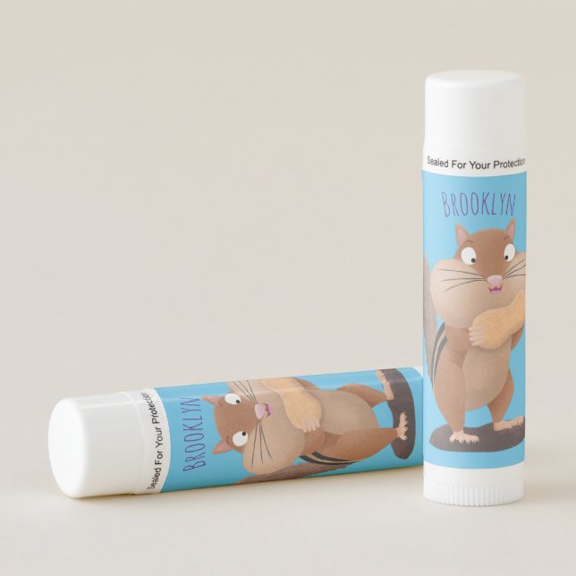 Cute funny big cheeks chipmunk cartoon  lip balm (Front)