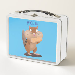 Cute funny big cheeks chipmunk cartoon metal lunch box