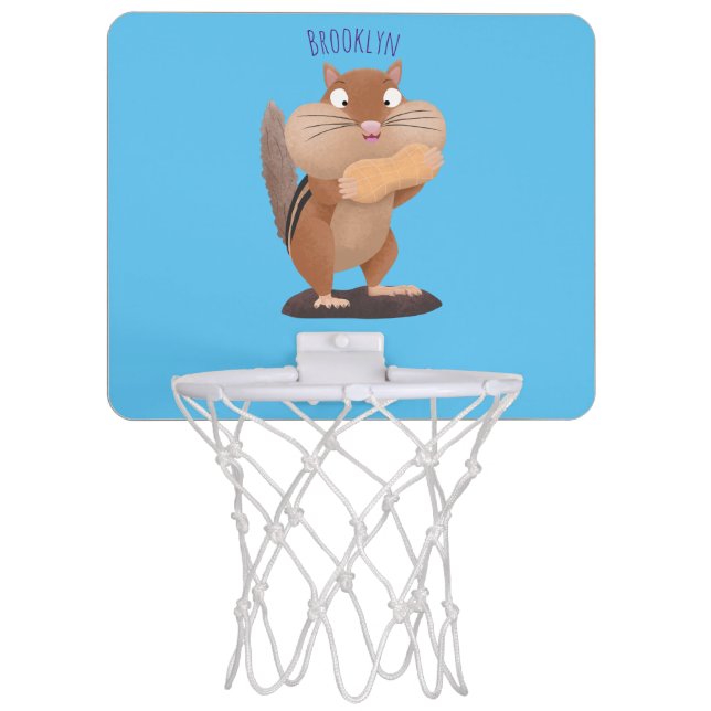 Cute funny big cheeks chipmunk cartoon  mini basketball hoop (Front)