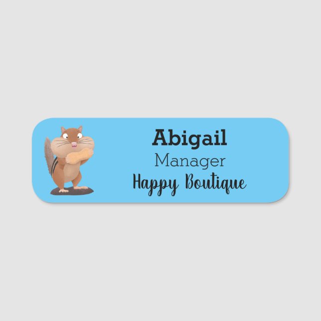 Cute funny big cheeks chipmunk cartoon name tag (Front)
