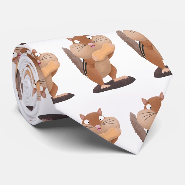 Cute funny big cheeks chipmunk cartoon neck tie (Rolled)