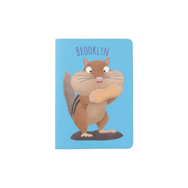 Cute funny big cheeks chipmunk cartoon passport holder (Front)