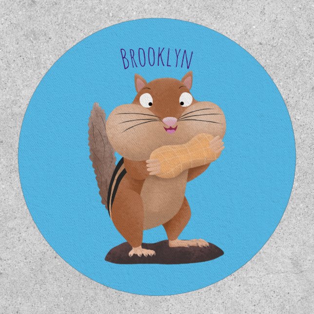 Cute funny big cheeks chipmunk cartoon patch (Front)