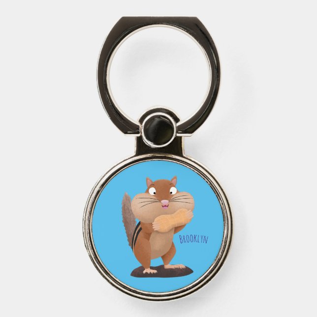Cute funny big cheeks chipmunk cartoon phone ring stand (Front)