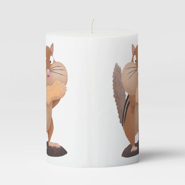Cute funny big cheeks chipmunk cartoon pillar candle (Back)