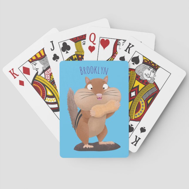 Cute funny big cheeks chipmunk cartoon poker cards (Back)
