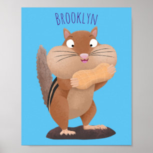 Cute funny big cheeks chipmunk cartoon poster