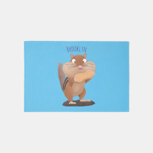 Cute funny big cheeks chipmunk cartoon rug