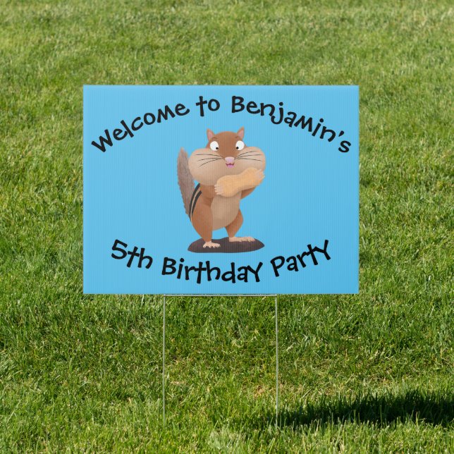 Cute funny big cheeks chipmunk cartoon sign (Insitu)