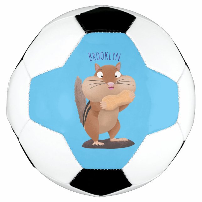 Cute funny big cheeks chipmunk cartoon soccer ball (Front)