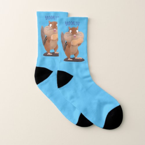 Cute funny big cheeks chipmunk cartoon socks