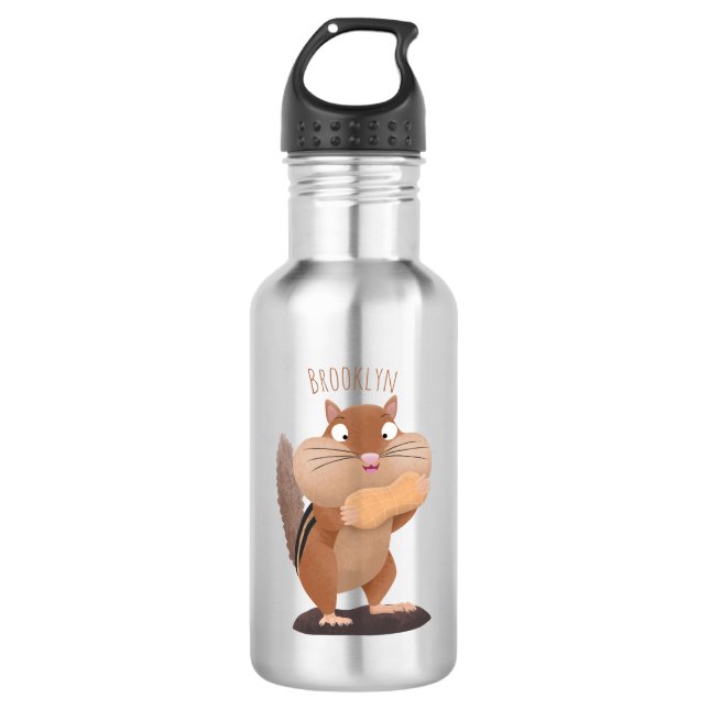 Cute funny big cheeks chipmunk cartoon  stainless steel water bottle (Front)