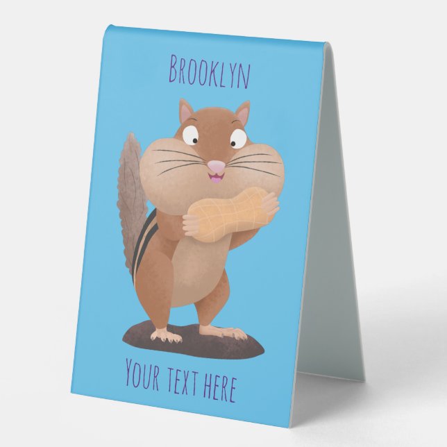Cute funny big cheeks chipmunk cartoon table tent (Front)