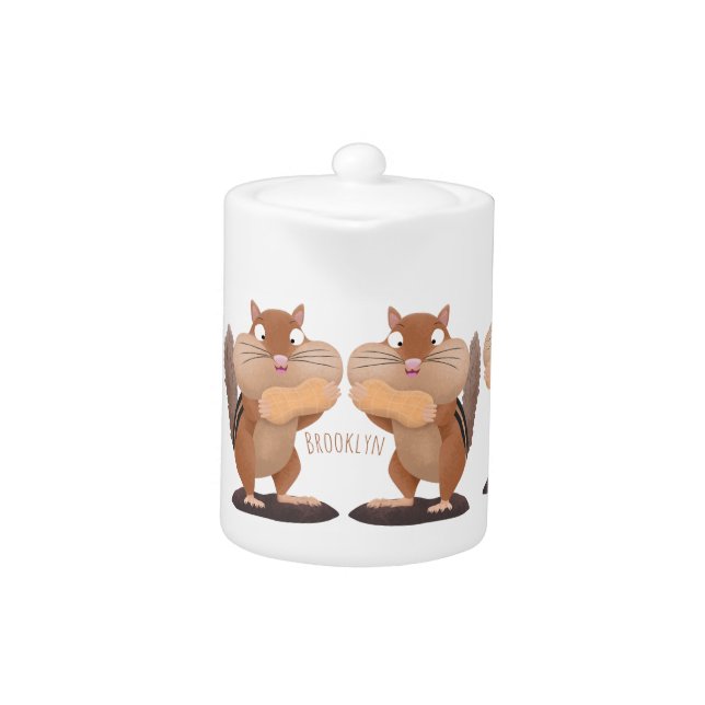 Cute funny big cheeks chipmunk cartoon  teapot (Front)