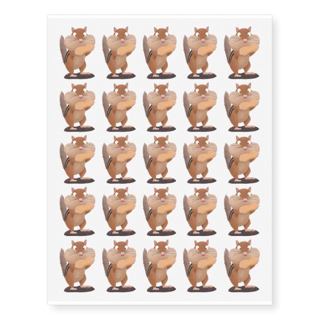 Cute funny big cheeks chipmunk cartoon temporary tattoos (Front)