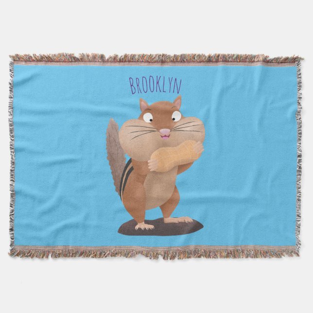 Cute funny big cheeks chipmunk cartoon throw blanket (Front)
