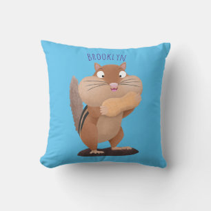 Cute funny big cheeks chipmunk cartoon throw pillow