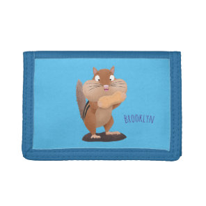 Cute funny big cheeks chipmunk cartoon tri-fold wallet