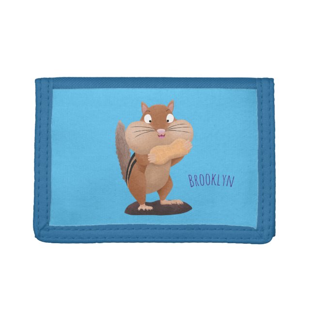 Cute funny big cheeks chipmunk cartoon trifold wallet (Front)