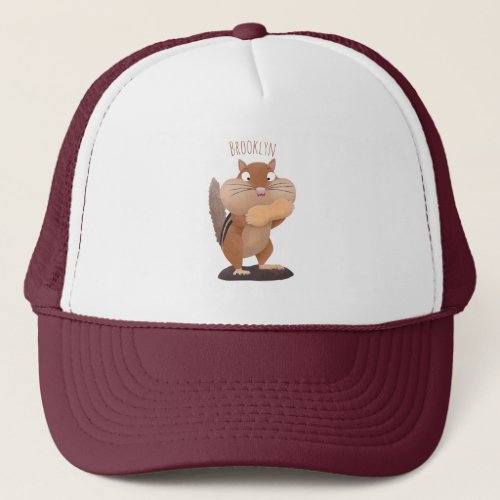 Cute funny big cheeks chipmunk cartoon trucker hat