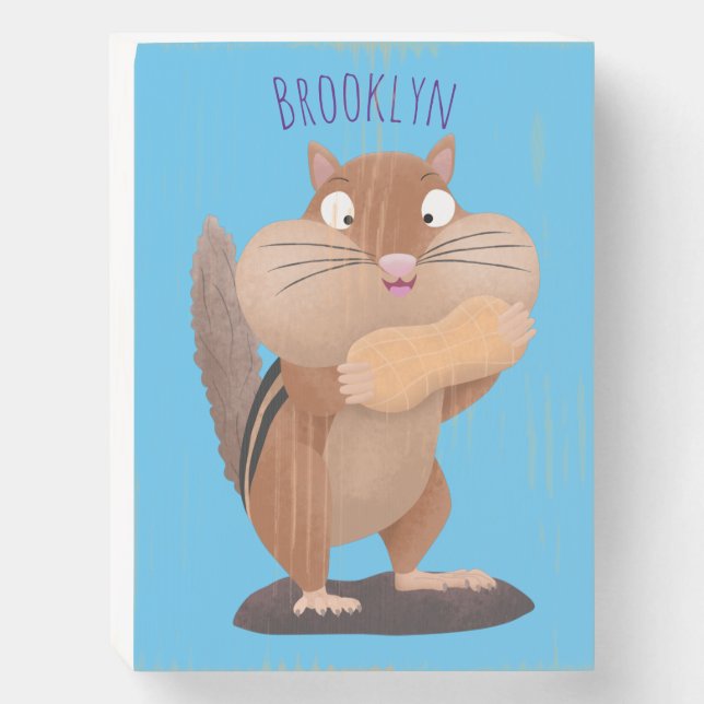 Cute funny big cheeks chipmunk cartoon  wooden box sign (Front Vertical)