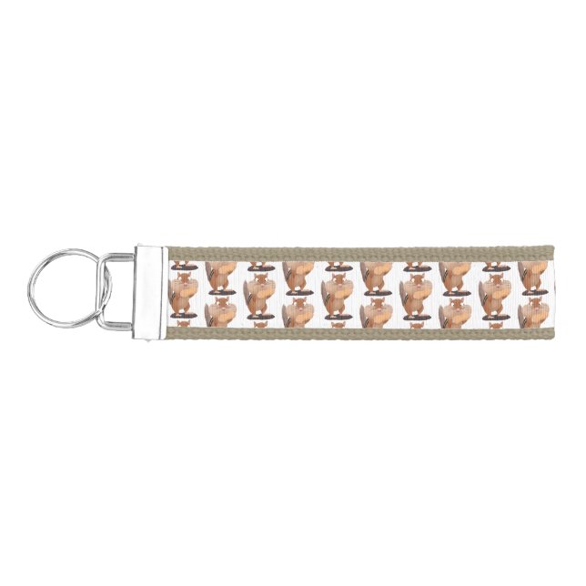 Cute funny big cheeks chipmunk cartoon wrist keychain (Keys on Left)