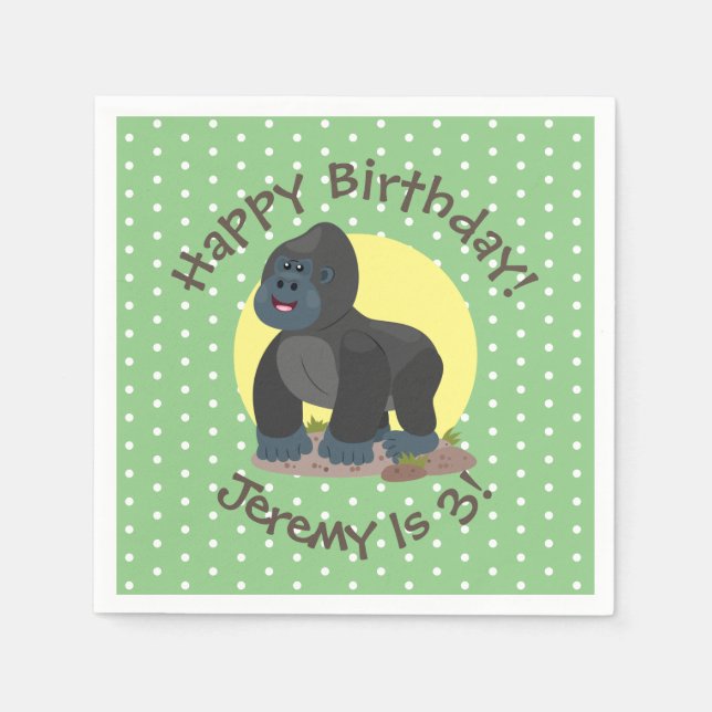 Cute funny big gorilla cartoon illustration napkins (Front)