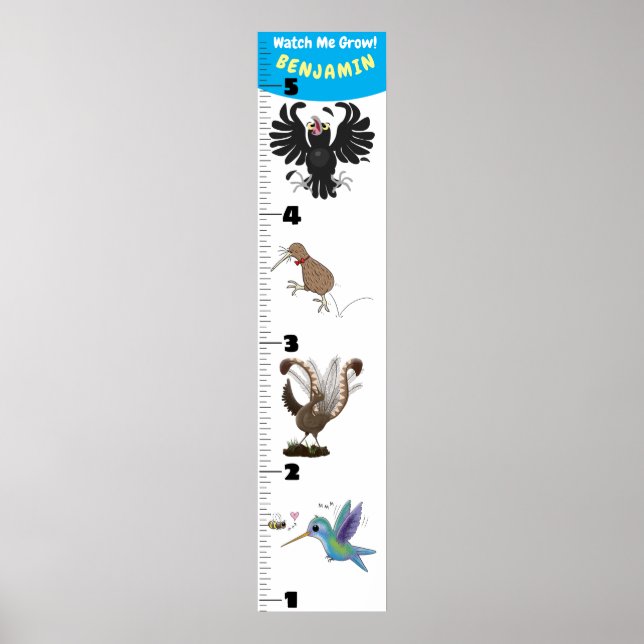 Cute funny birds cartoon growth chart (Front)