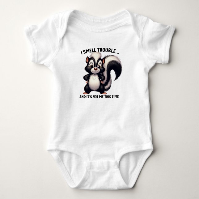 CUTE FUNNY BLACK AND WHITE SKUNK SAYING BABY BODYSUIT (Front)
