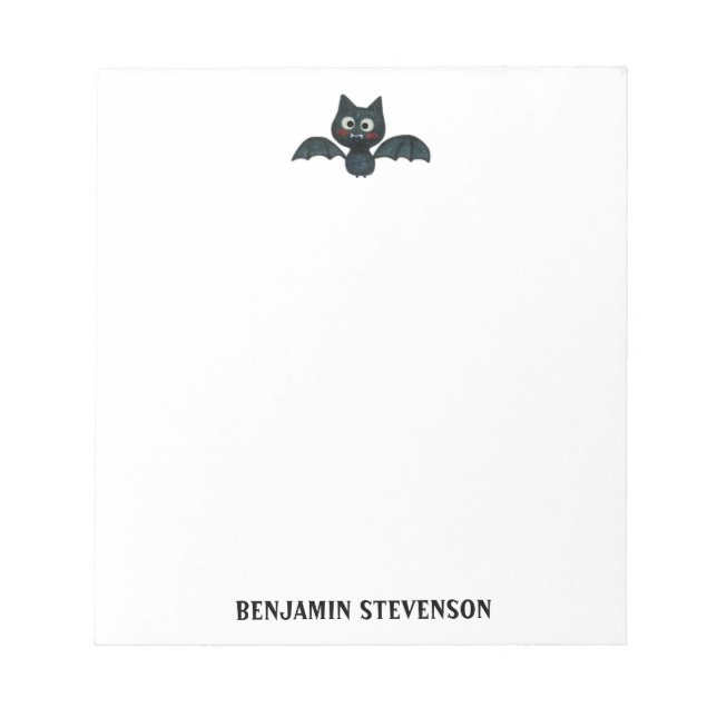 Cute Funny Black Bat with Name Notepad (Front)