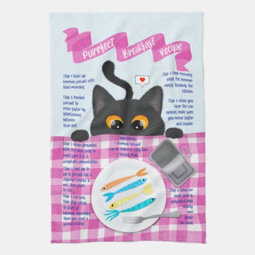 Cute Funny Black Cat Breakfast Recipe  Kitchen Towel