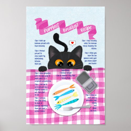 Cute Funny Black Cat Breakfast Recipe Poster