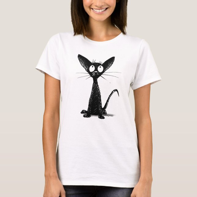 Cute Funny Black Cat Fashion T-Shirt (Front)