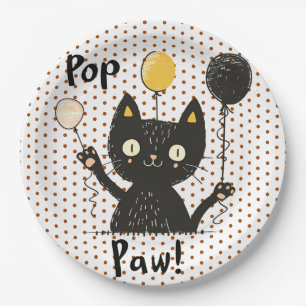 Cute Funny Black Cat Holding Balloons-Birthday Paper Plates