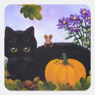Cute Funny Black Cat Mouse Fall Gift Creationarts Square Sticker