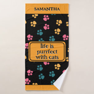 Cute funny black cat paw bath towel