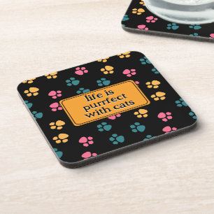 Cute funny black cat paw beverage coaster