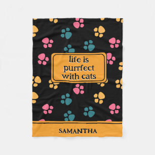 Cute funny black cat paw  fleece blanket