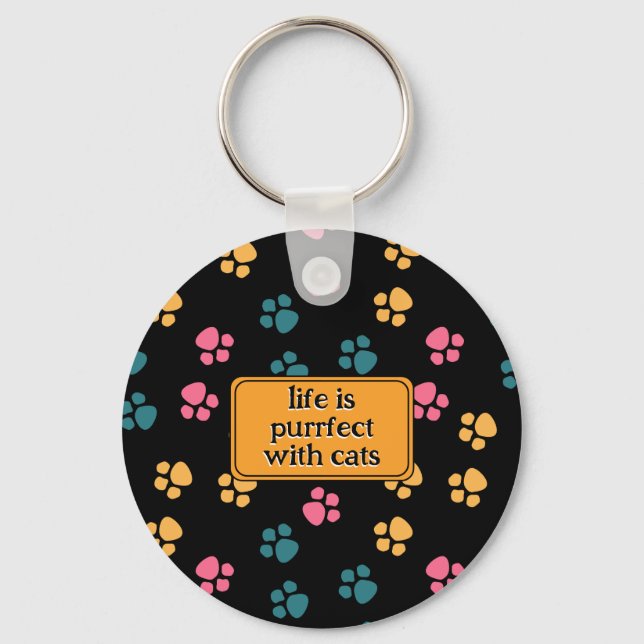 Cute funny black cat paw  keychain (Front)