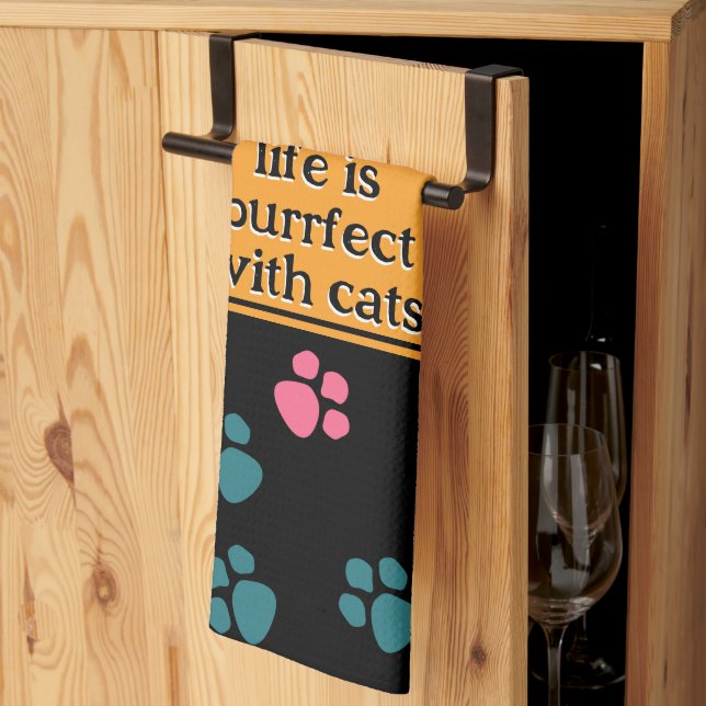 Cute funny black cat paw  kitchen towel (Thirds Fold)