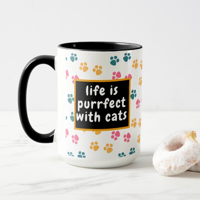 Cute funny black cat paw  mug (With Donut)