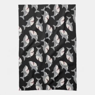 Cute Funny Black Gray Great White Shark Kitchen Towel