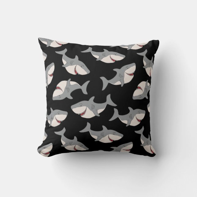 Cute Funny Black Gray Shark Pattern Cushion Pillow (Front)