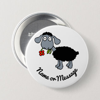 Cute Funny Black Lamb Sheep with Red Flower Custom Button